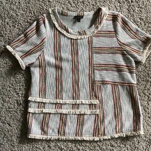 Anthropologie Current Air Thompson Tweed Striped Fringe Detail Top